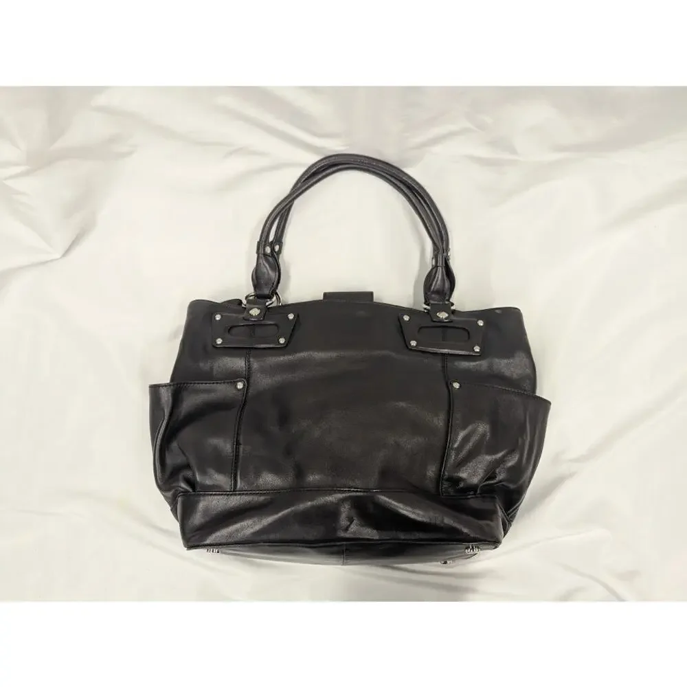 Donald J. Pliner Black Leather Satchel Tote Shoulder Bag Purse with Change Purse - Picture 2 of 9